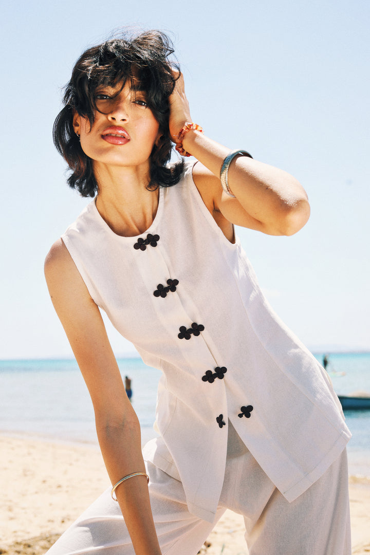 Veste lin sans manches blanche