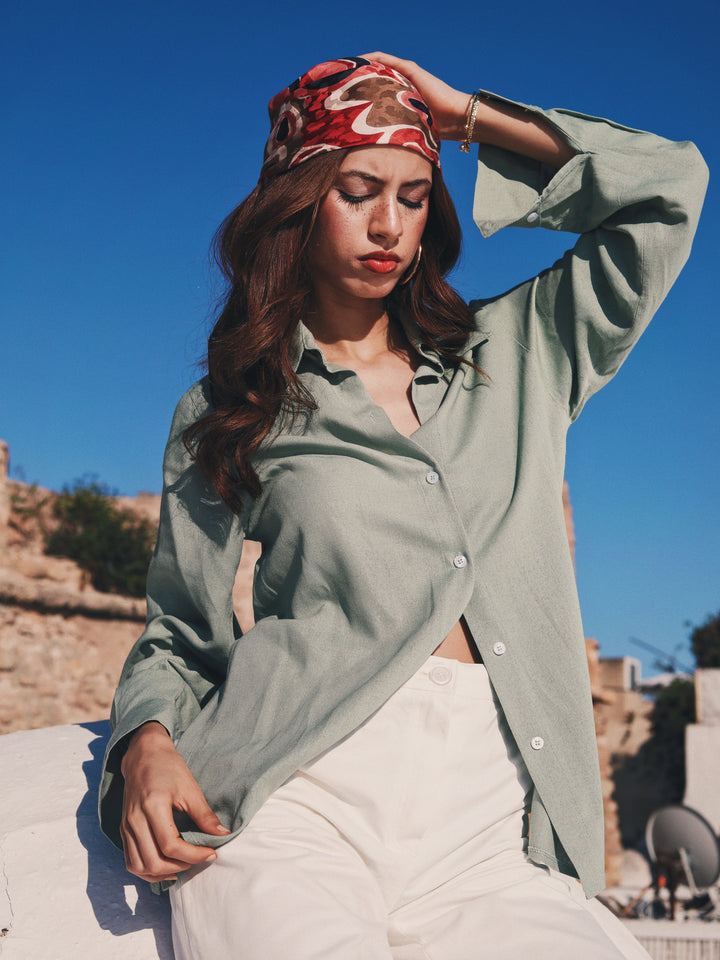Chemise oversize en lin vert