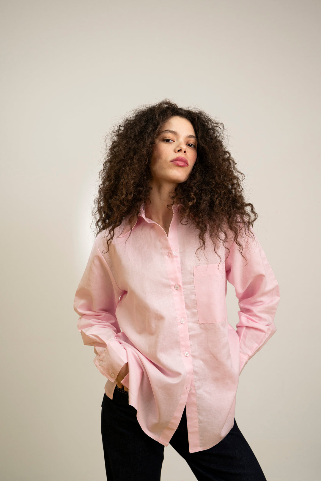 Chemise oversize lin rose