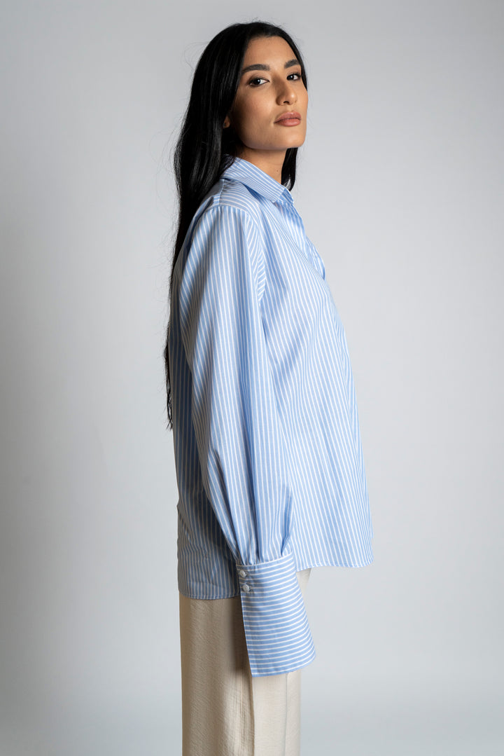 Chemise oversized bleue rayée