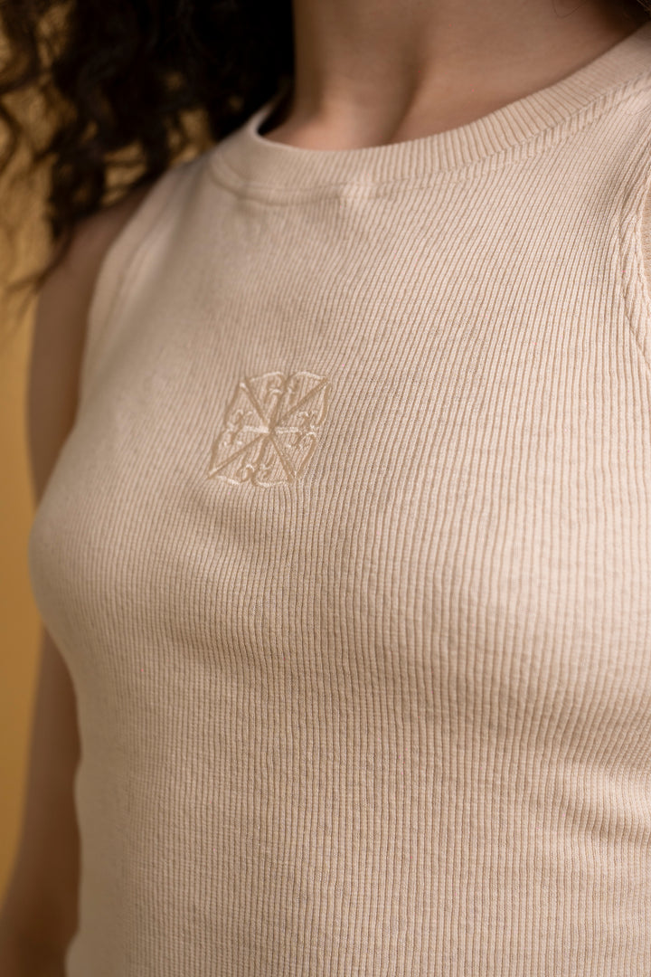 Débardeur beige brodé monogramme ZODA