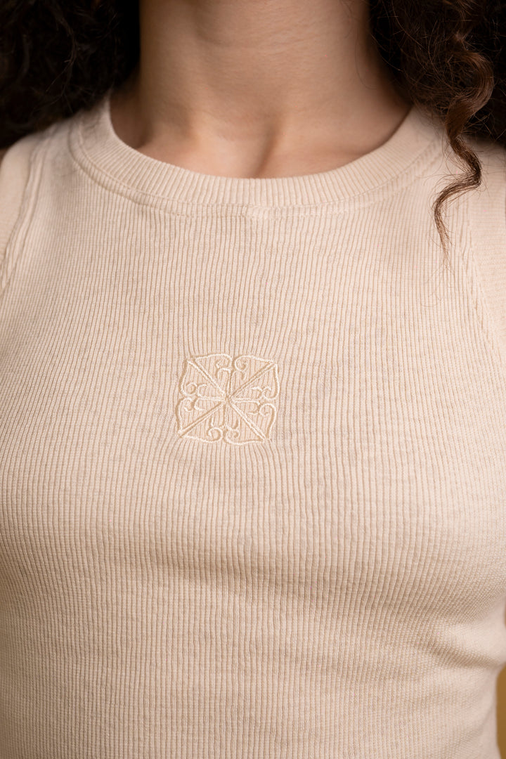 Débardeur beige brodé monogramme ZODA