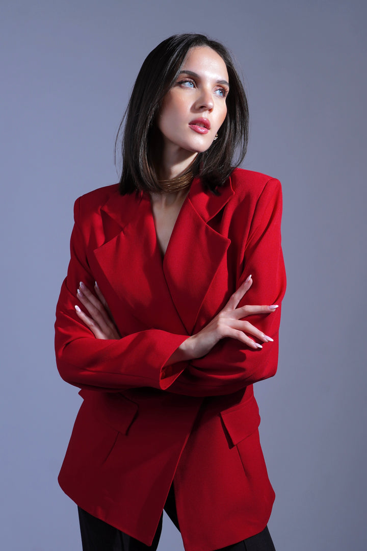 Veste oversize croisée rouge