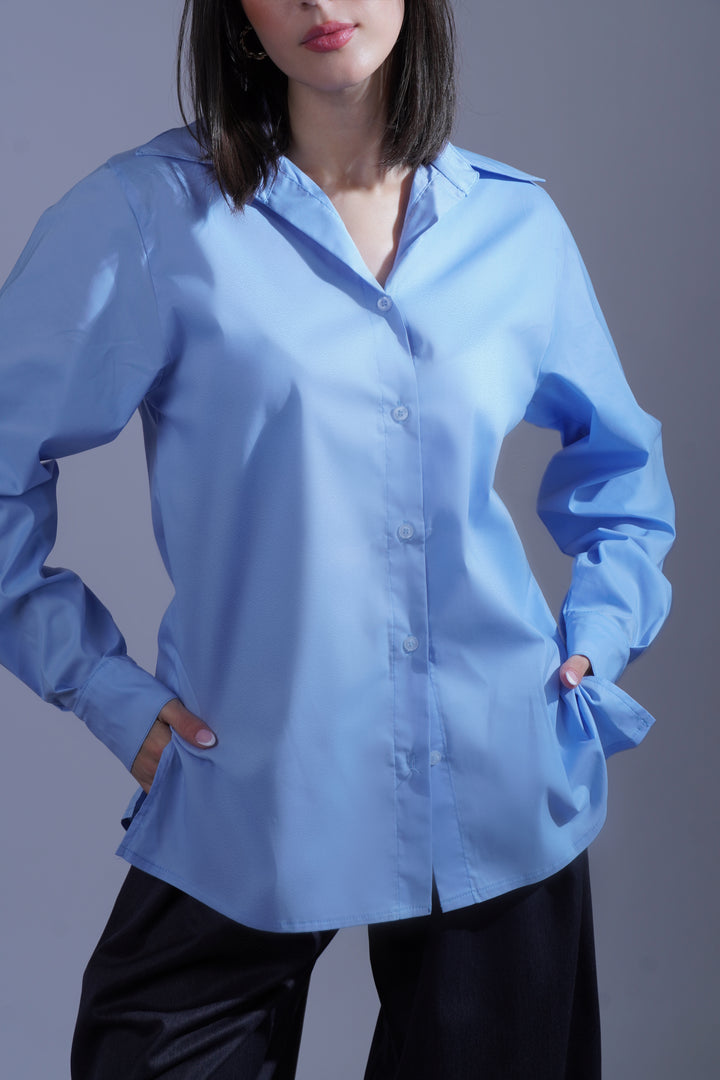 Chemise en popeline bleue ciel