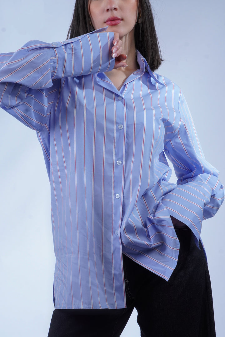 Chemise oversize bleue rayée