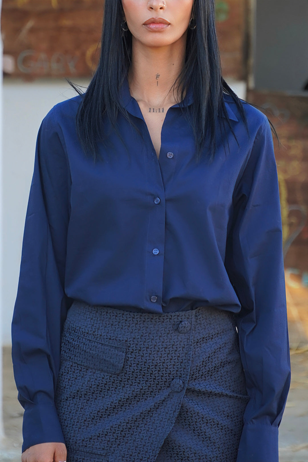 Chemise en popeline bleue marine