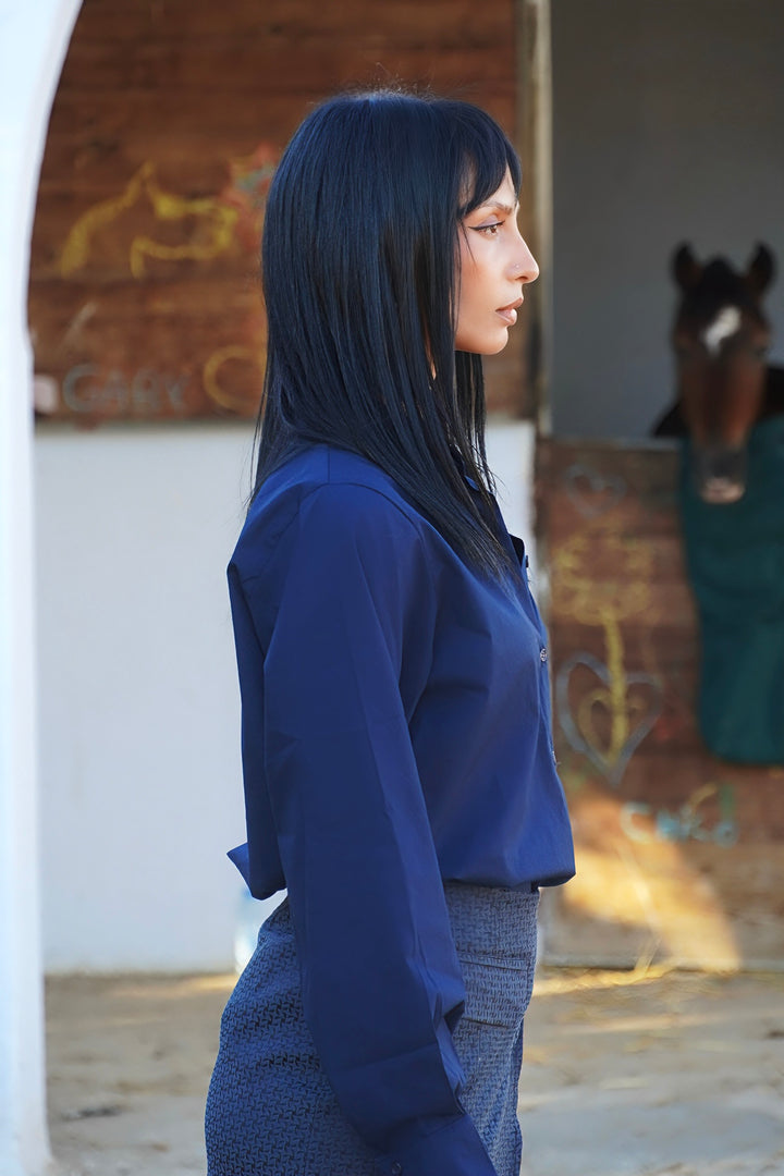 Chemise en popeline bleue marine