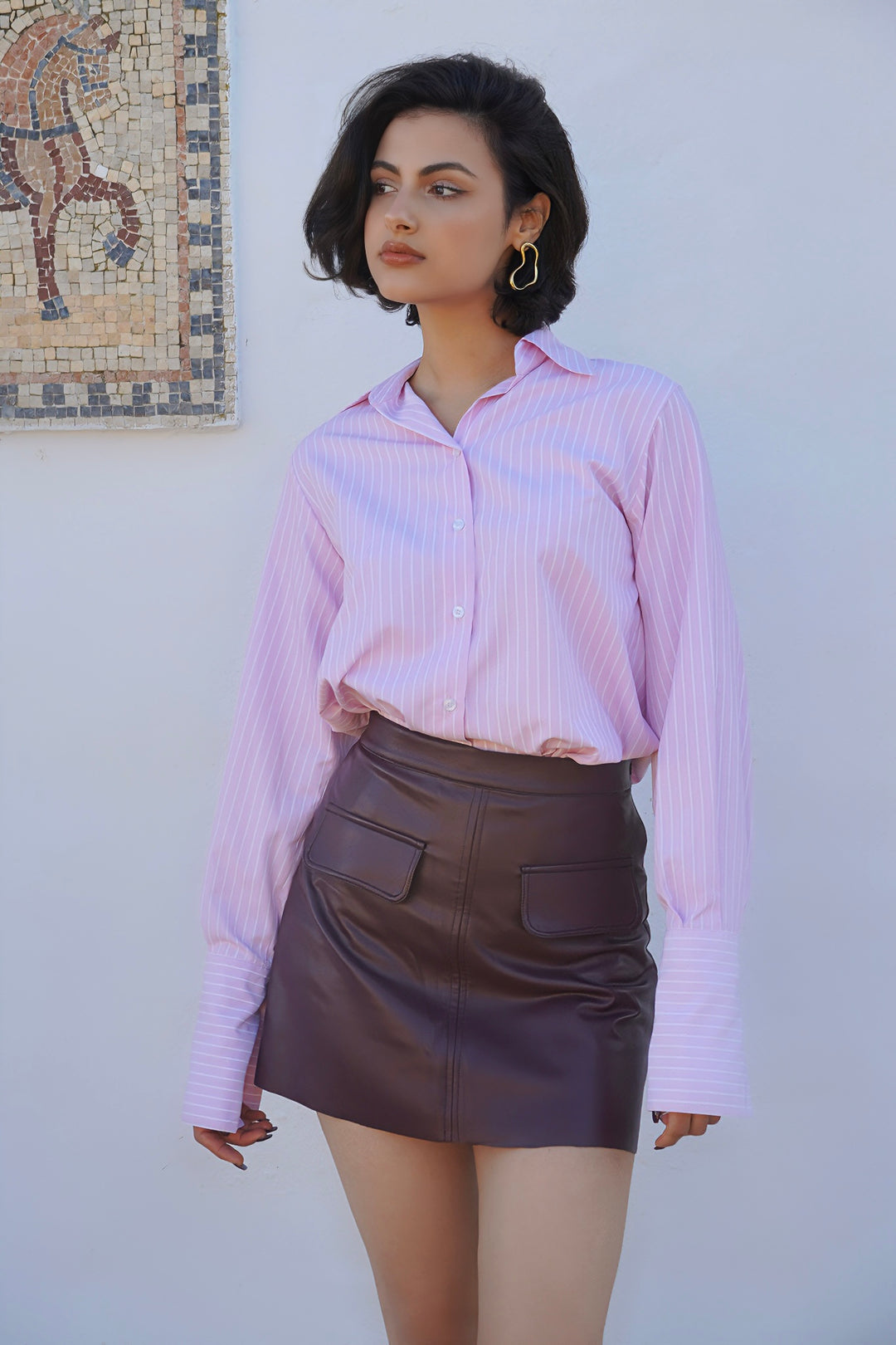 Chemise oversize rose rayée