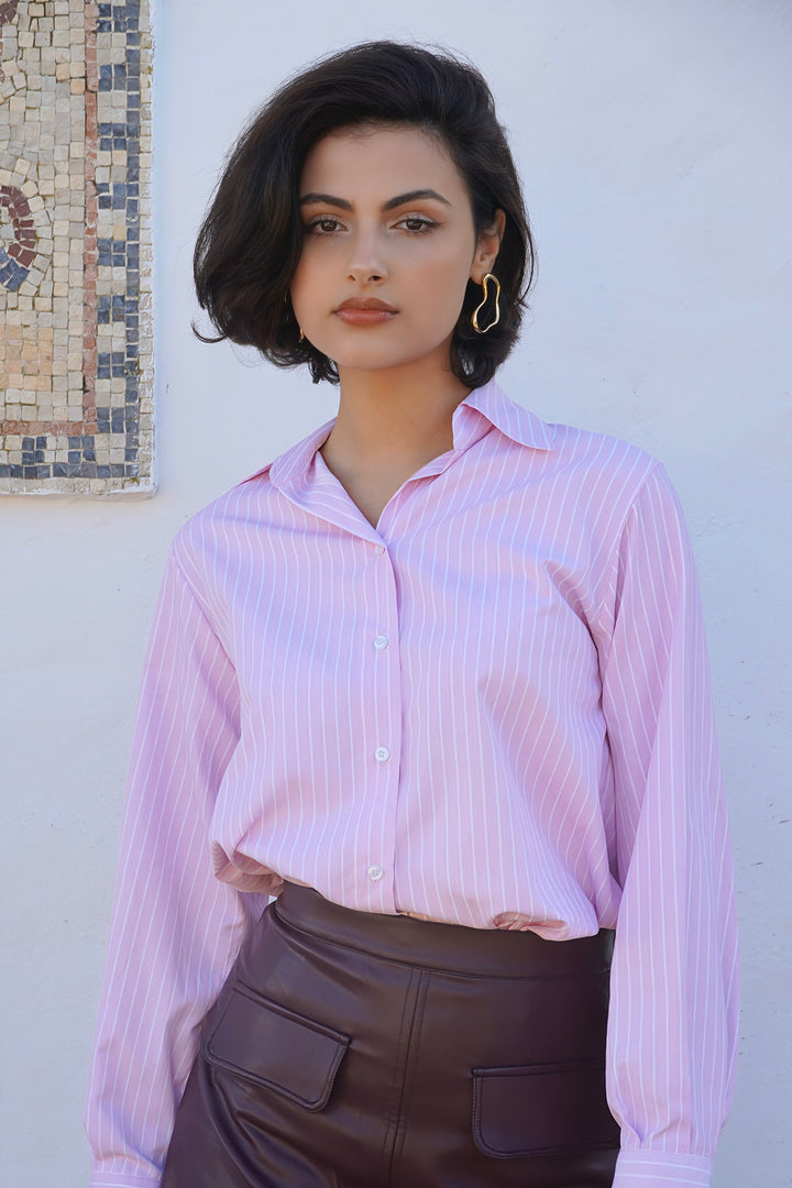 Chemise oversize rose rayée