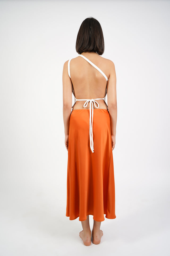 Jupe midi satinée orange