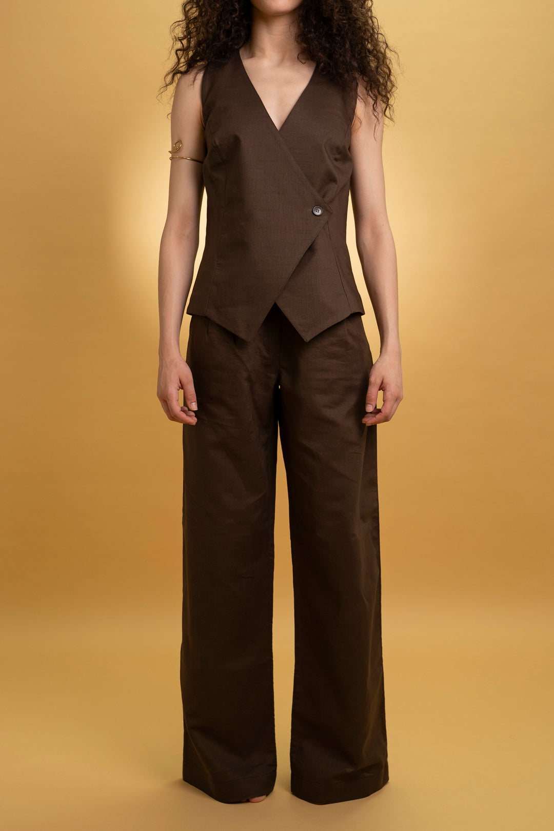 Pantalon en lin marron vert