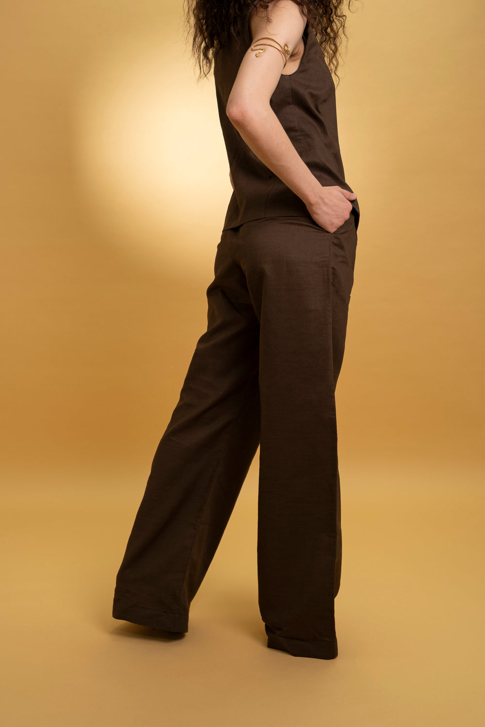 Pantalon en lin marron vert