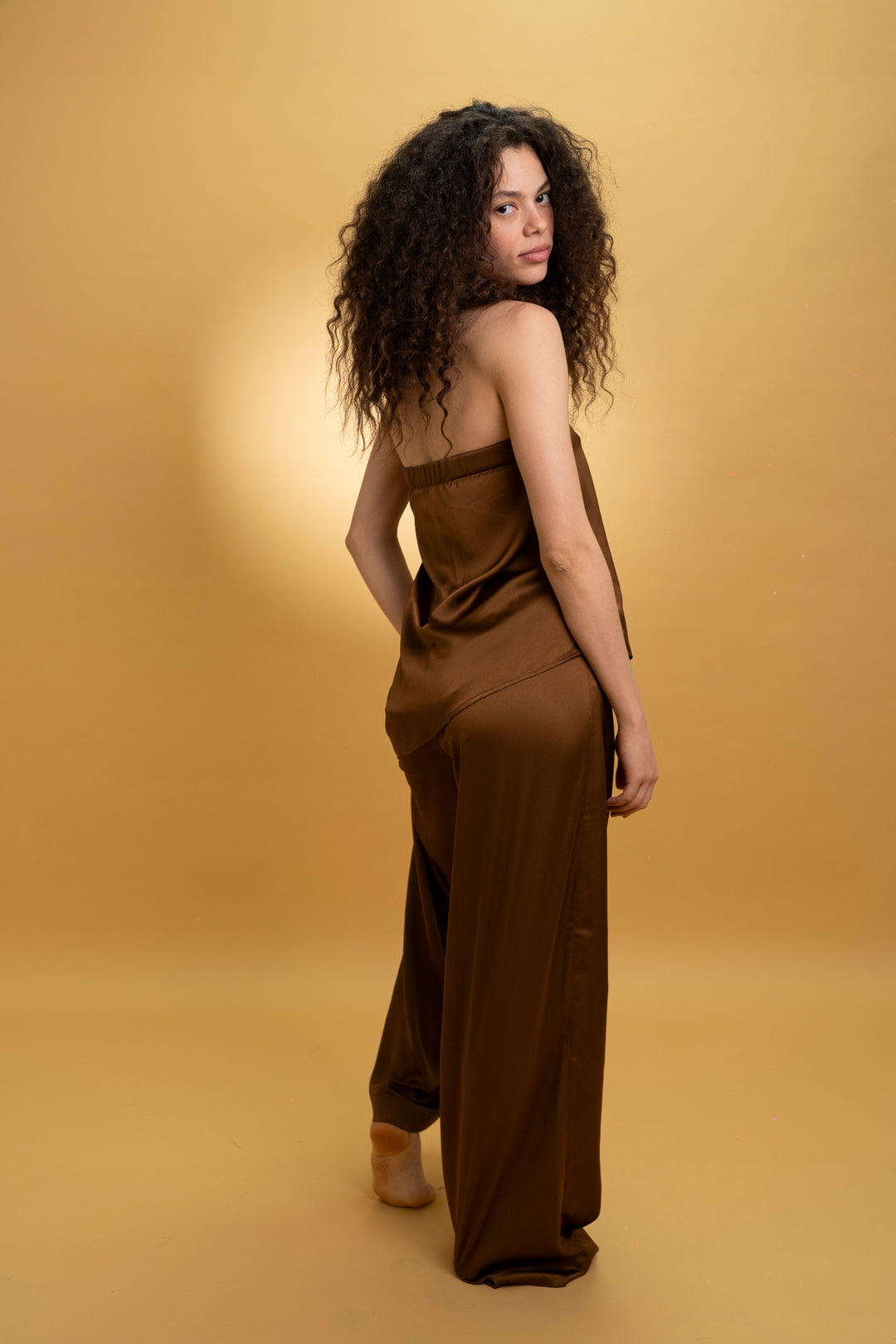 Pantalon fluide satiné marron