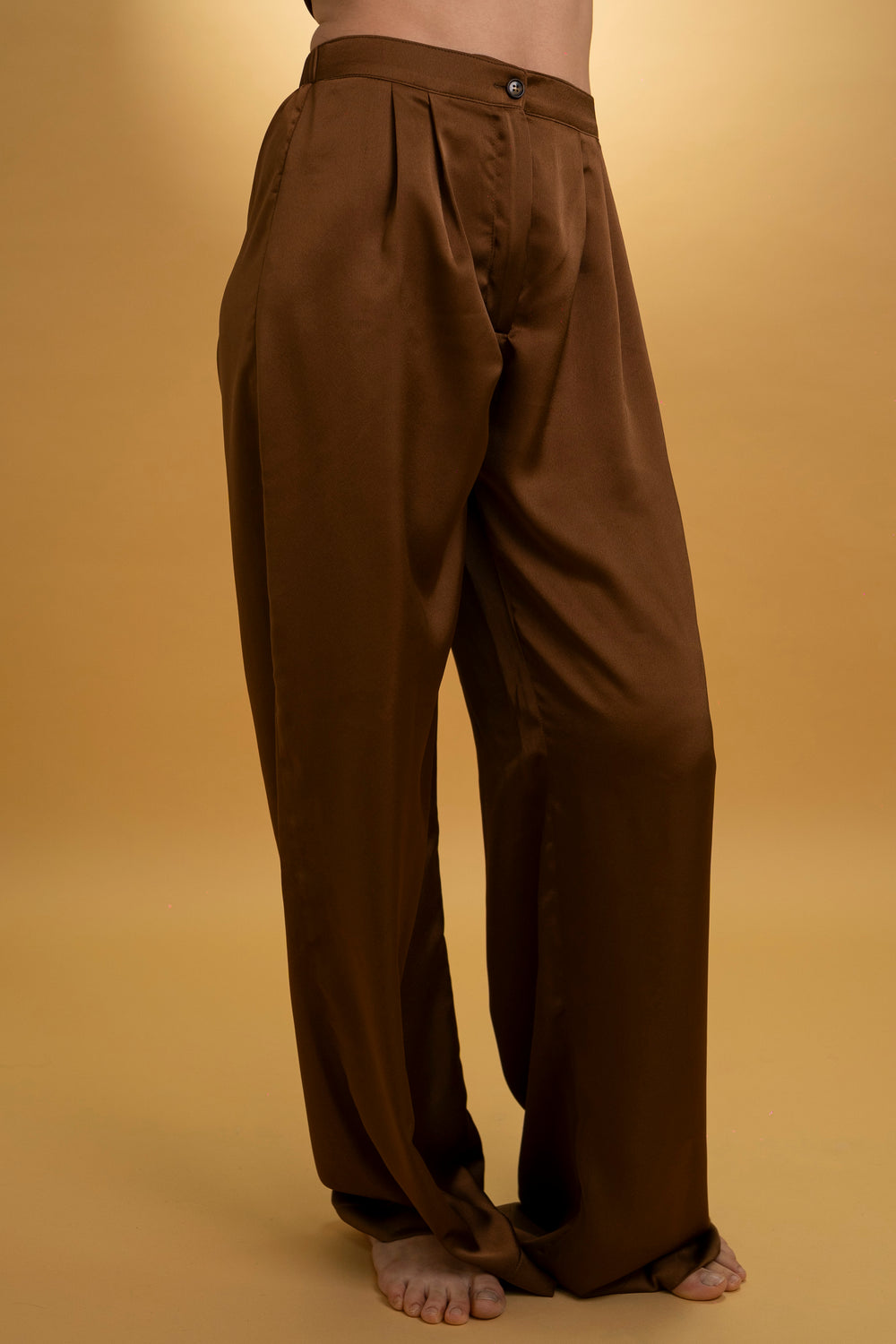 Pantalon fluide satiné marron