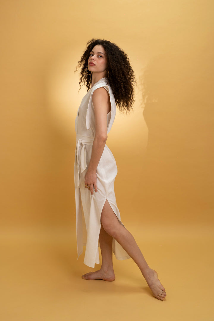 Robe midi en lin blanc