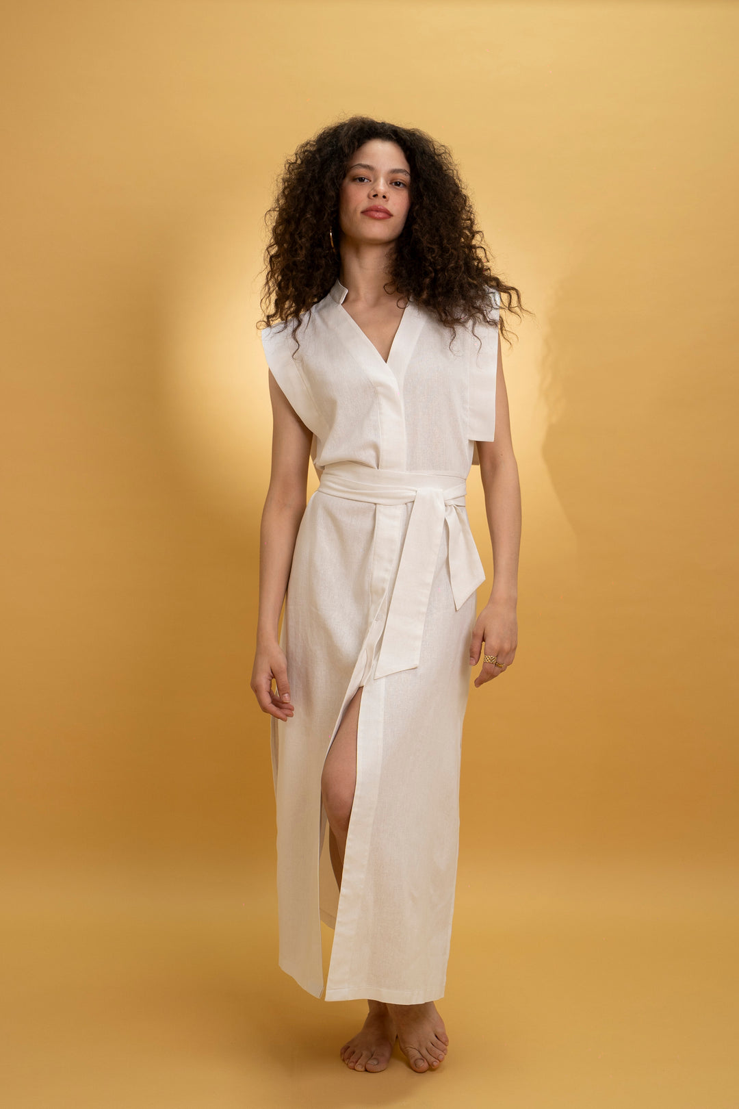 Robe midi en lin blanc