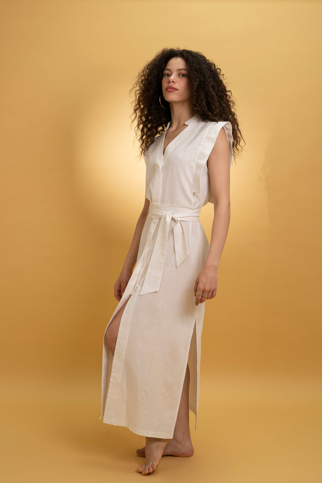 Robe midi en lin blanc