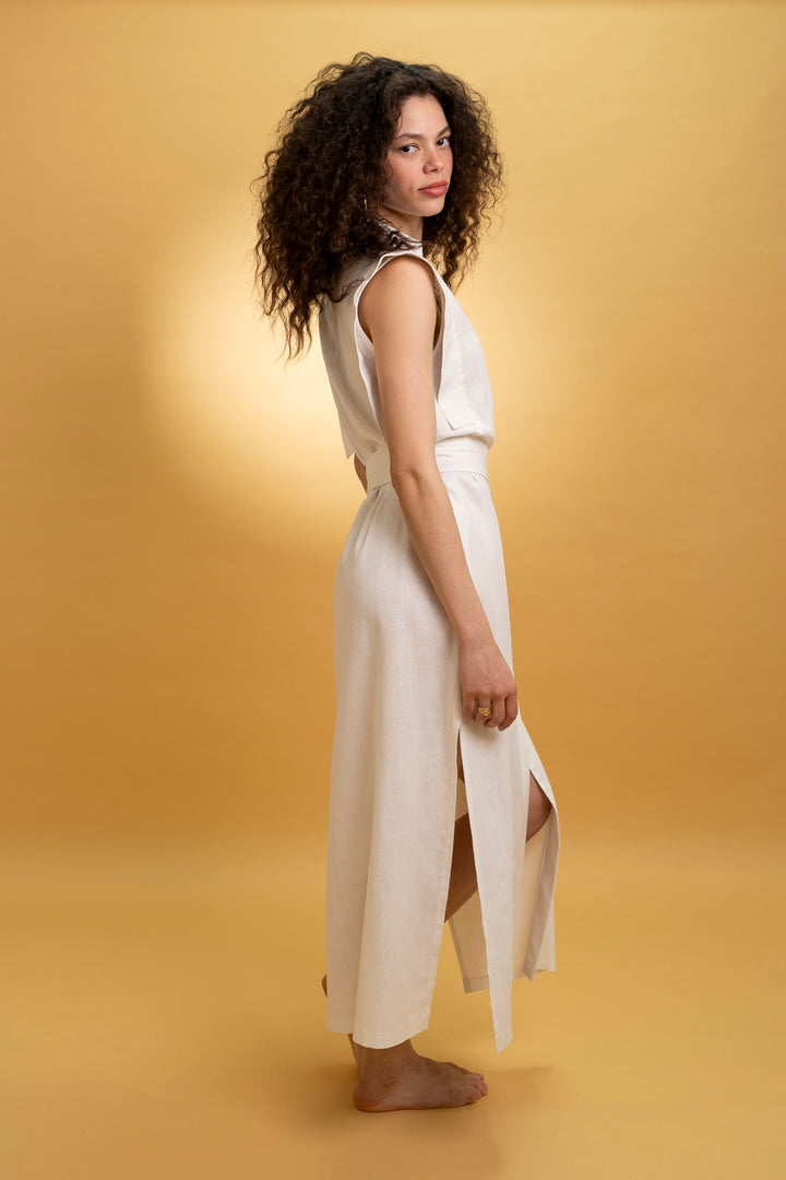 Robe midi en lin blanc