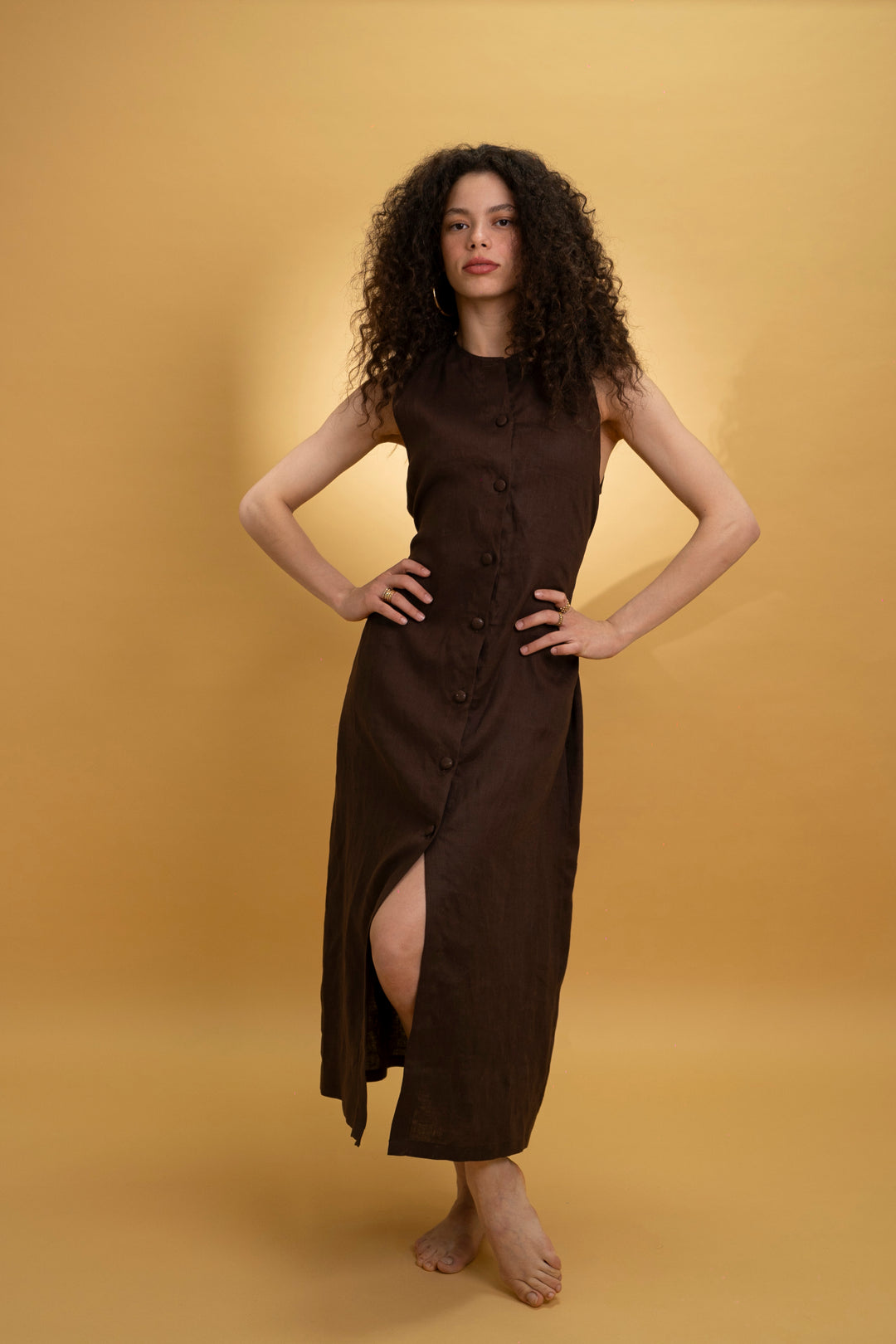 Robe midi en lin marron