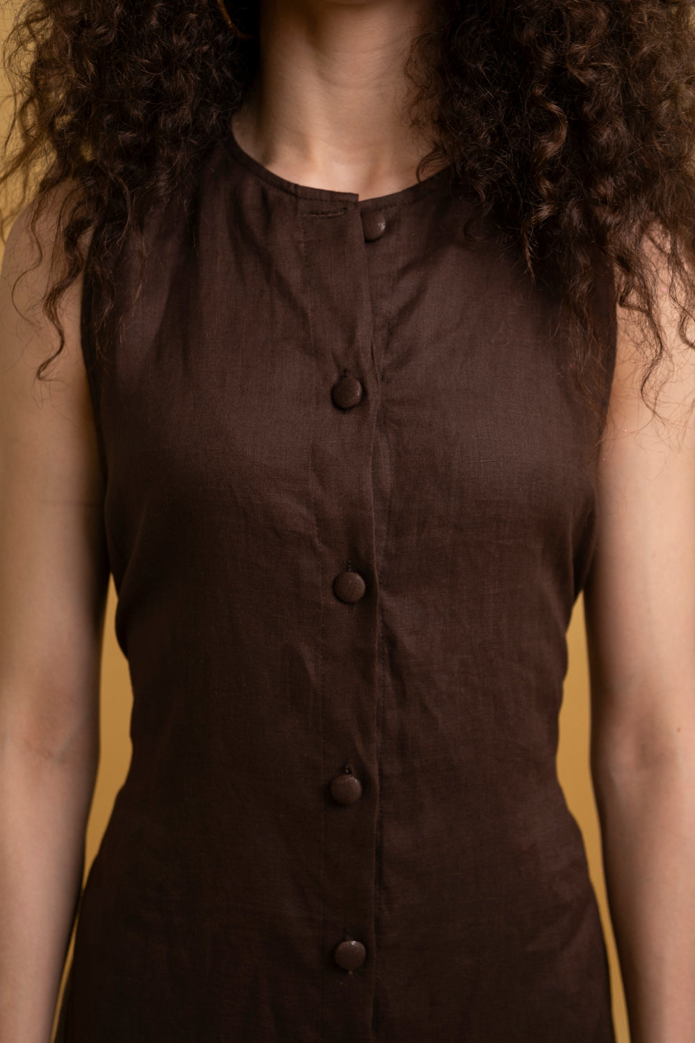 Robe midi en lin marron