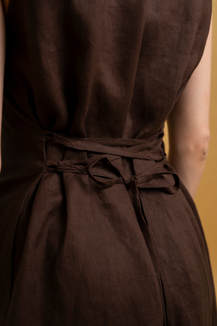 Robe midi en lin marron