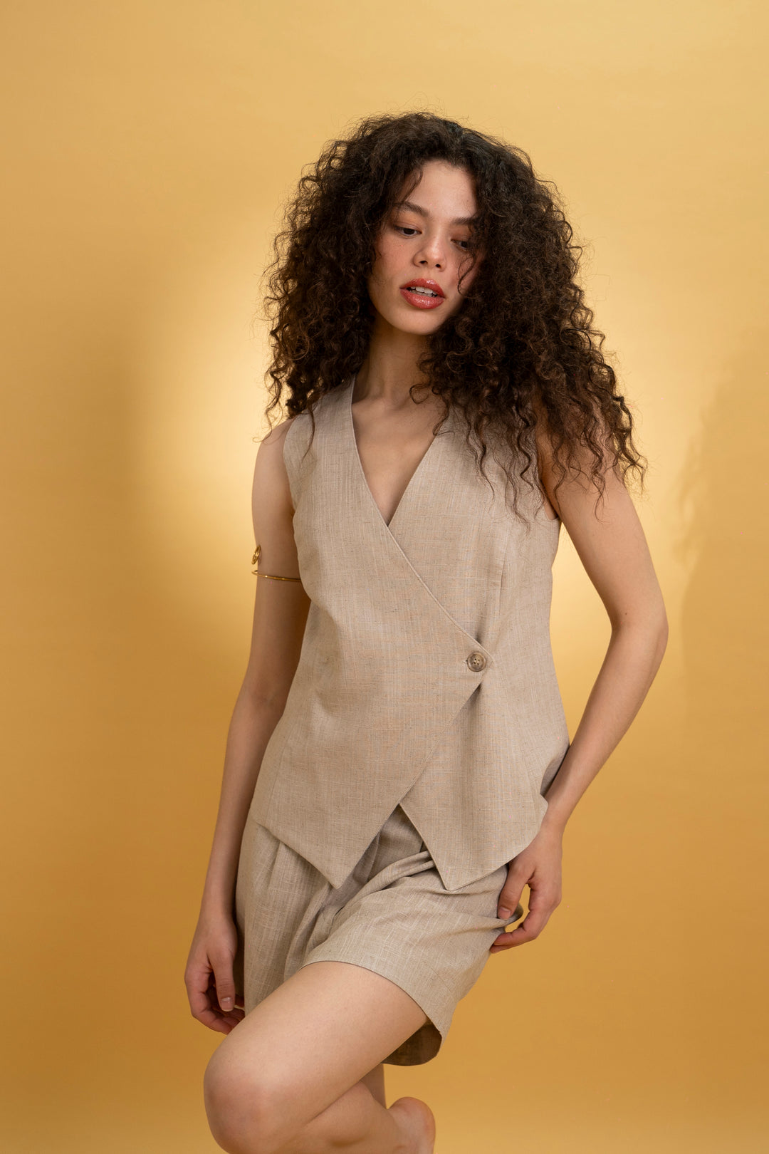 Veste croisée en lin grège