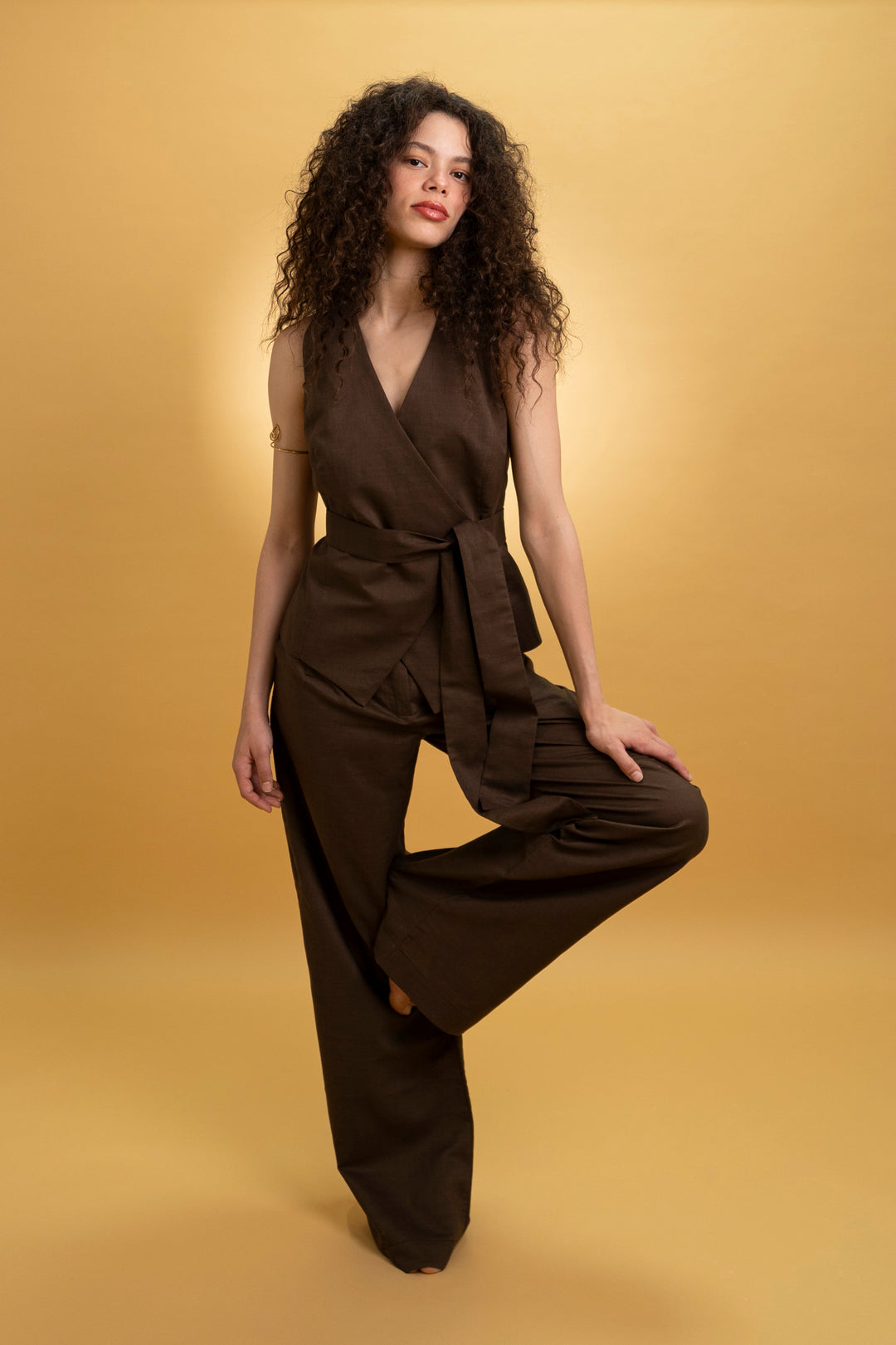 Veste croisée en lin marron vert