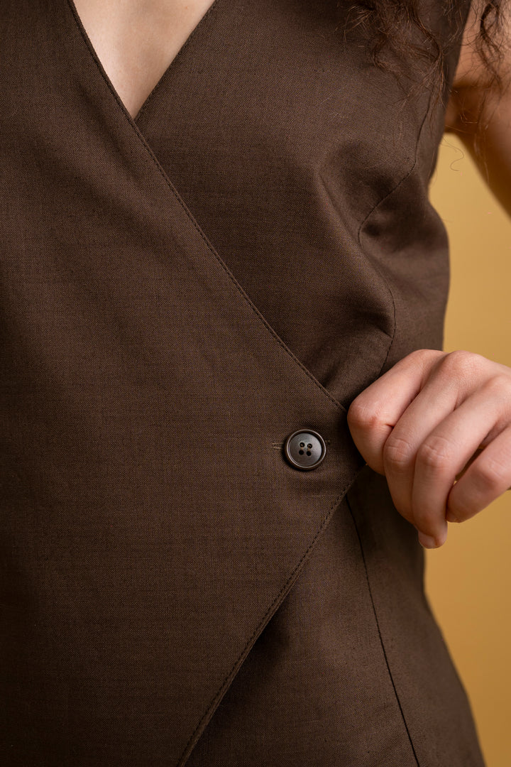 Veste croisée en lin marron vert