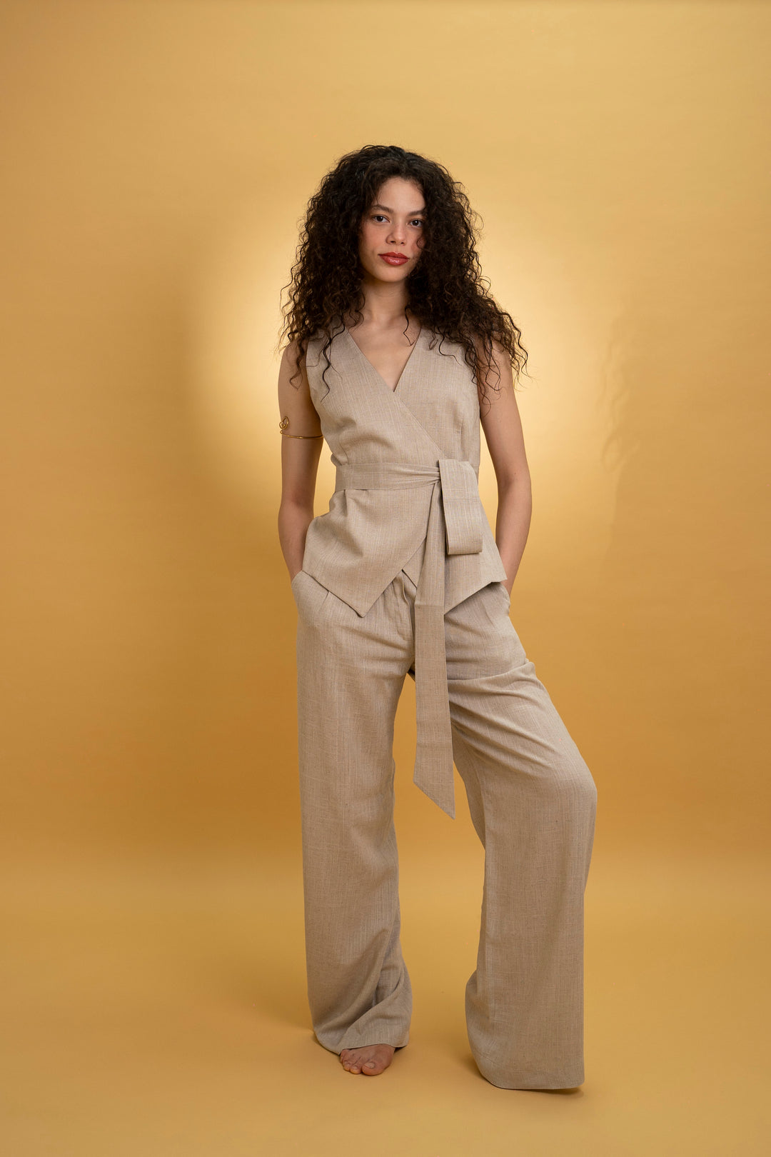 Pantalon en lin grège