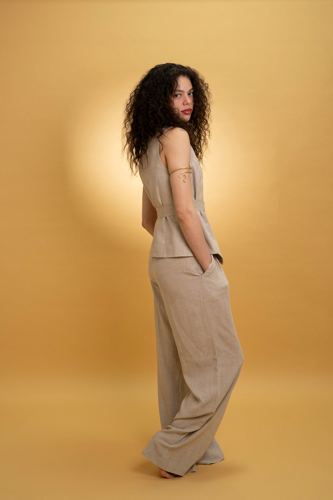 Pantalon en lin grège