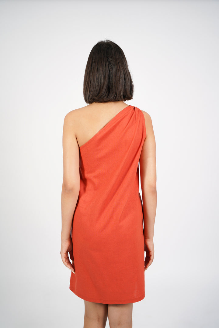 Robe en lin orange brique