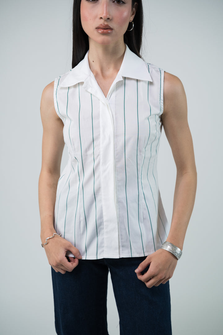 Chemise sans manches à rayures