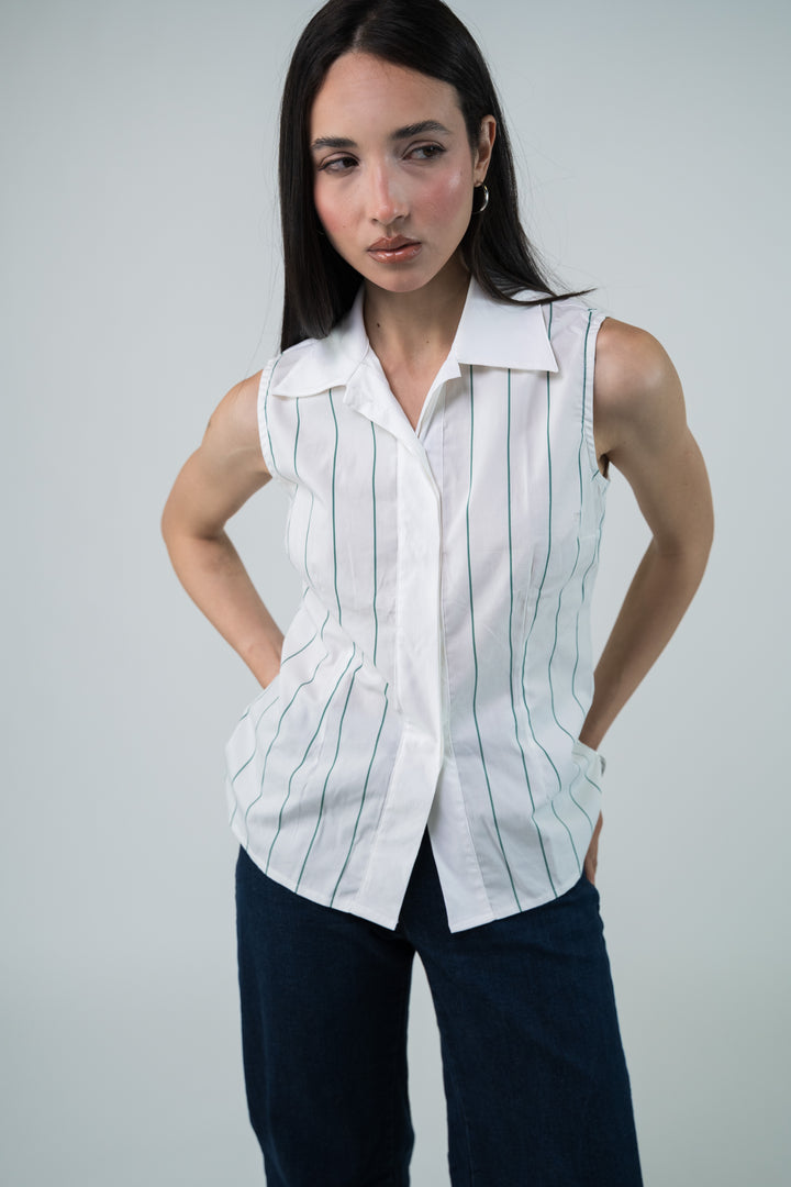 Chemise sans manches à rayures