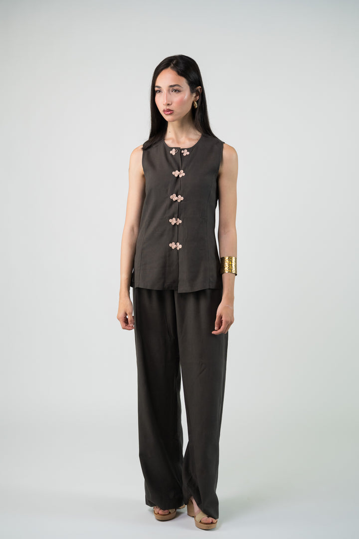 Pantalon en lin vert foncé