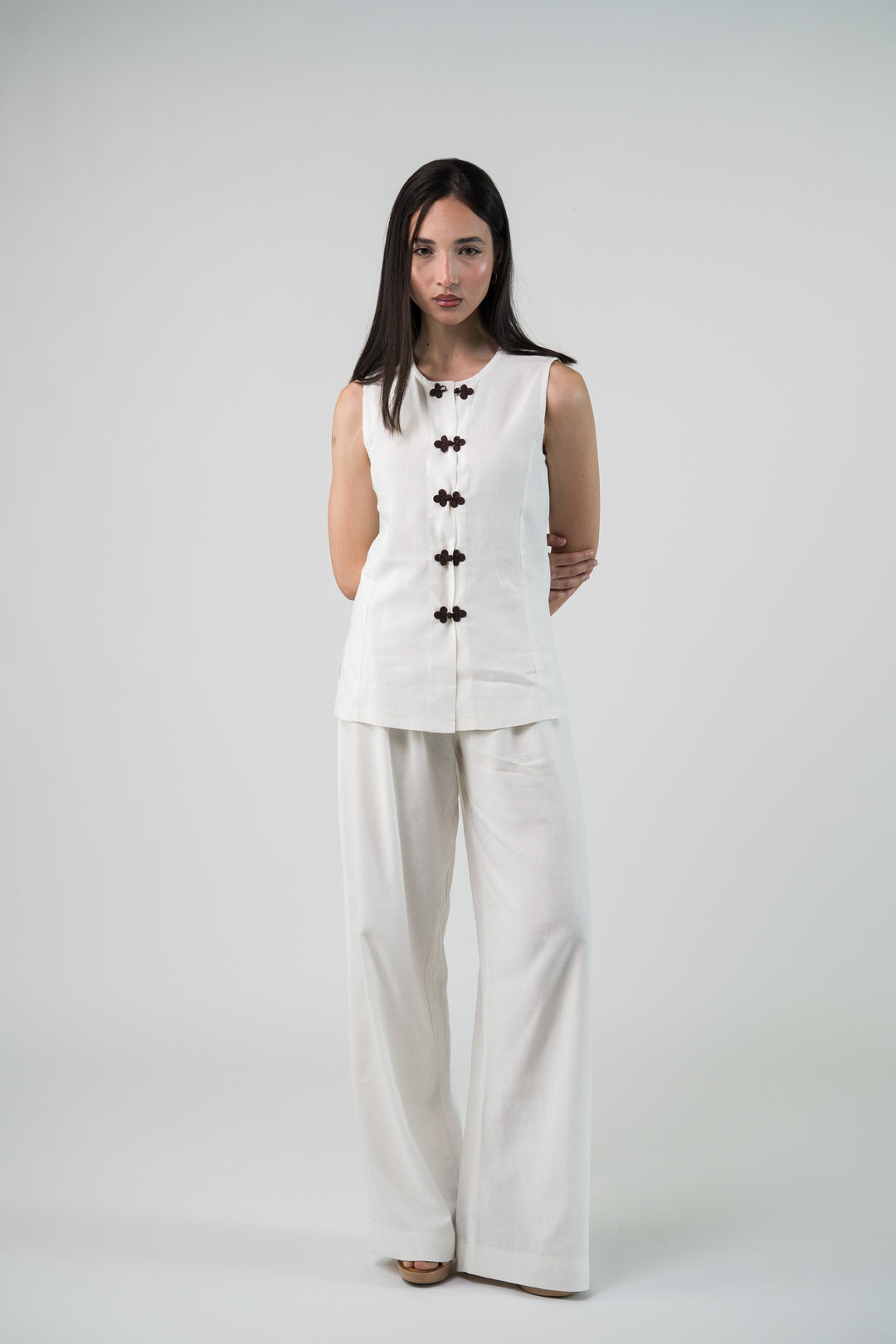 Veste lin sans manches blanche