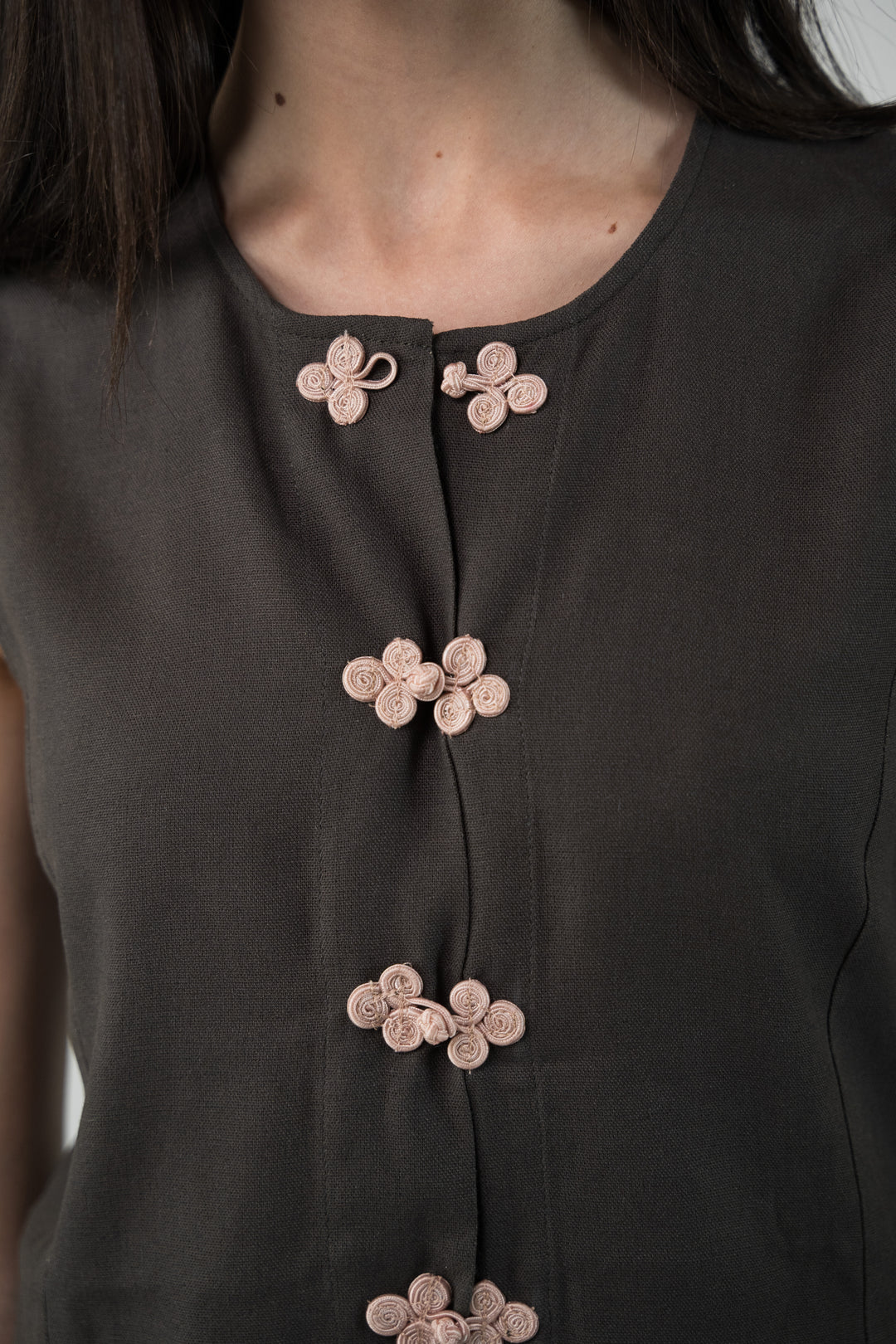 Veste lin sans manches verte foncé
