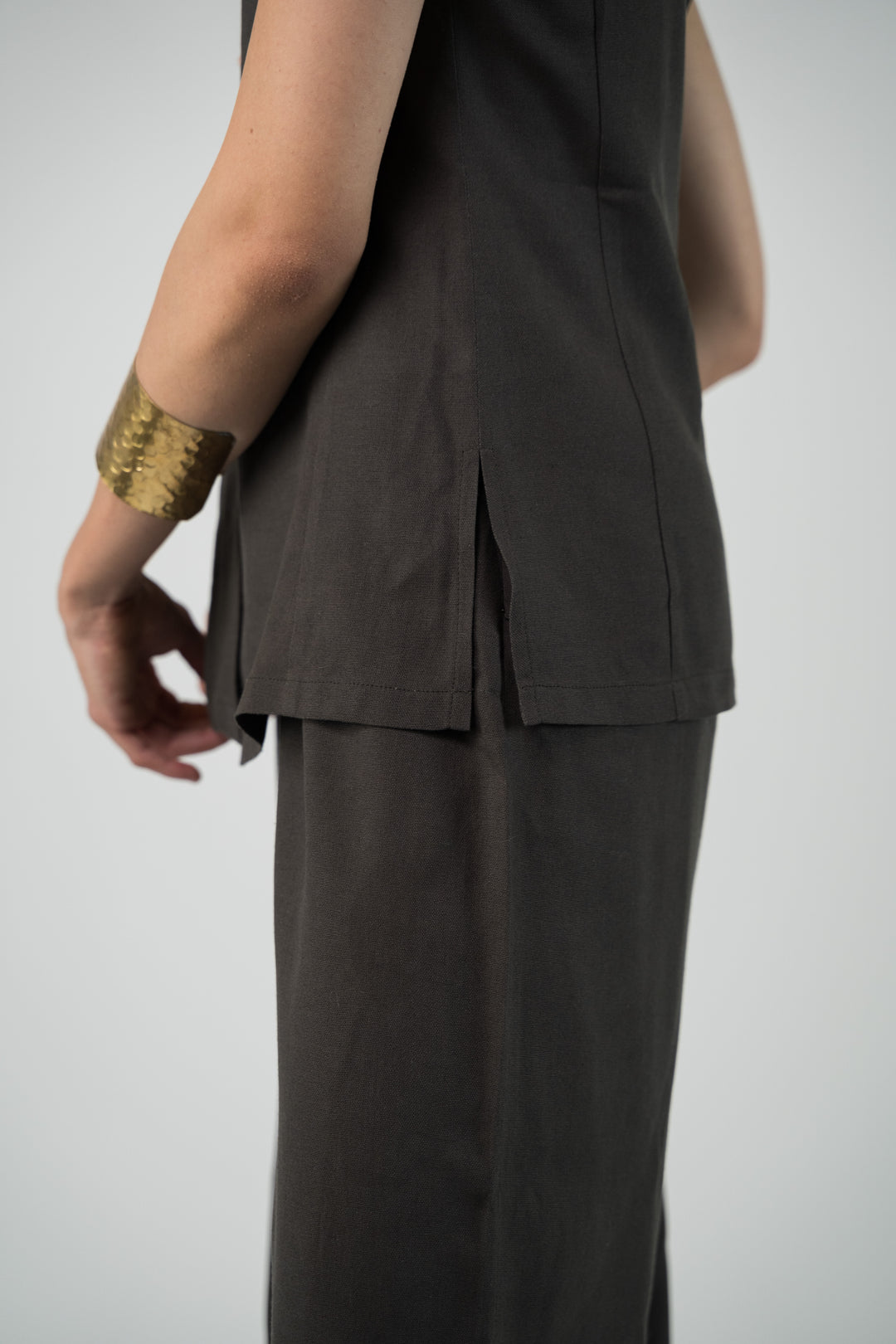 Veste lin sans manches verte foncé