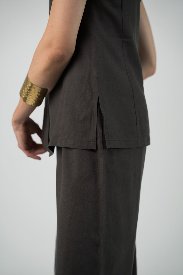 Veste lin sans manches verte foncé
