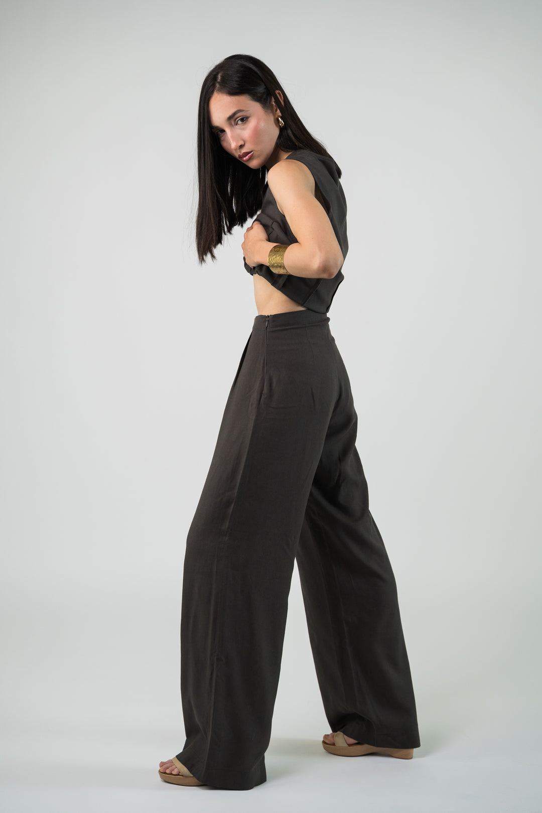 Pantalon en lin vert foncé