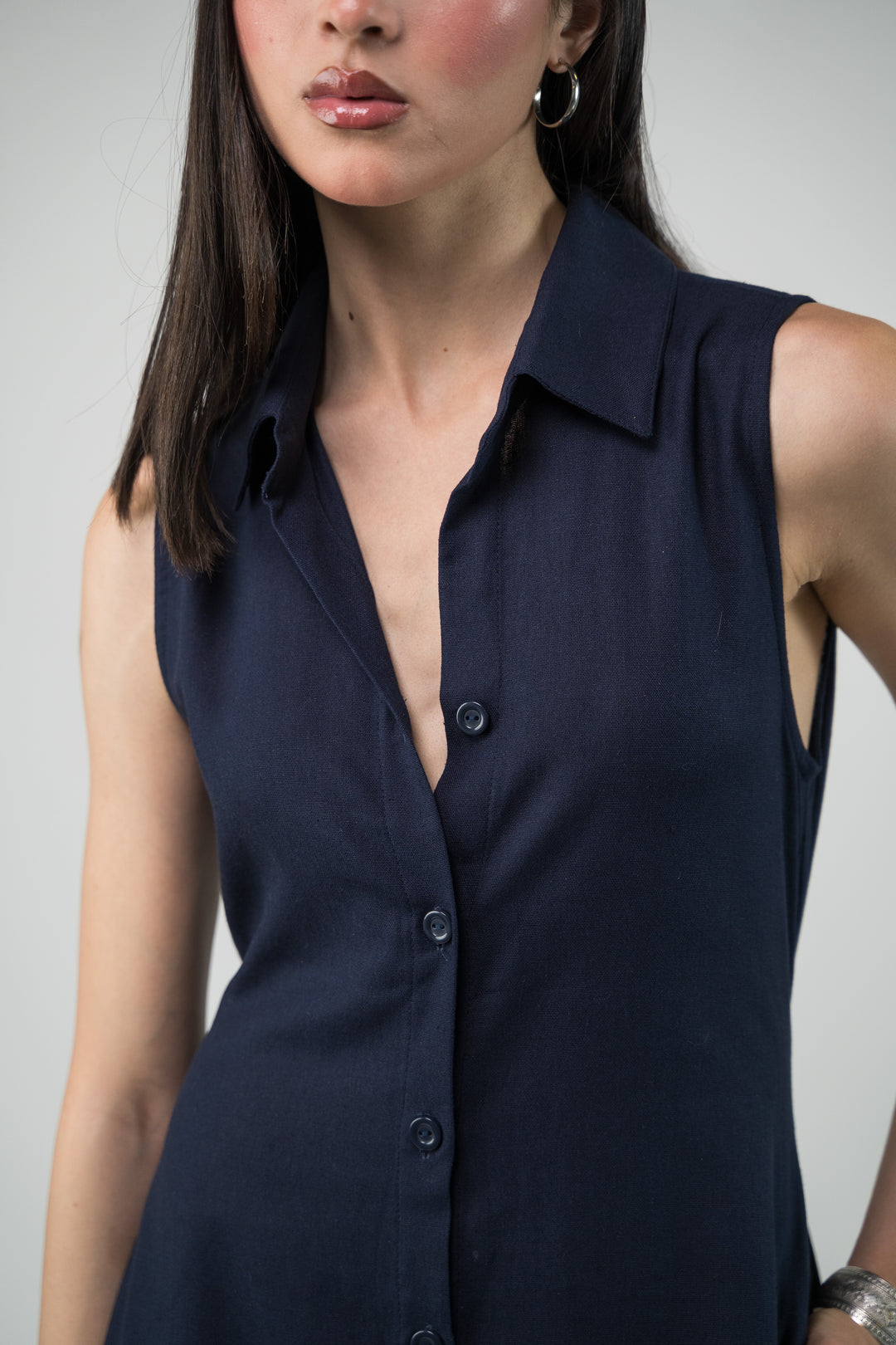 Robe midi en lin bleu marine