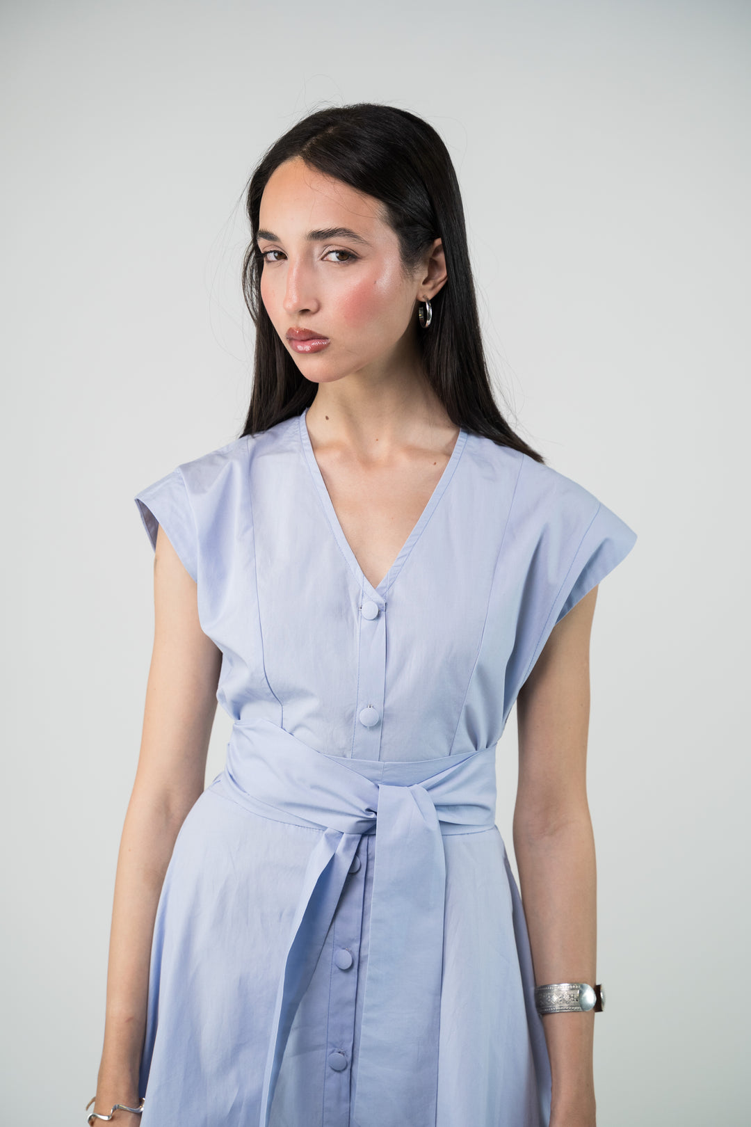 Robe midi évasée bleu lavande
