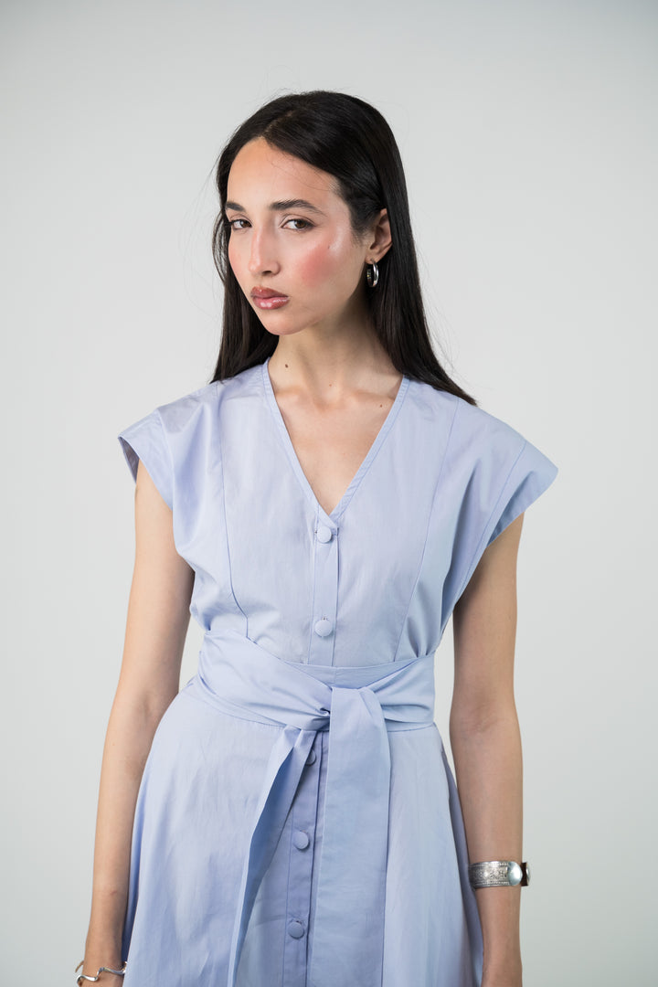 Robe midi évasée bleu lavande