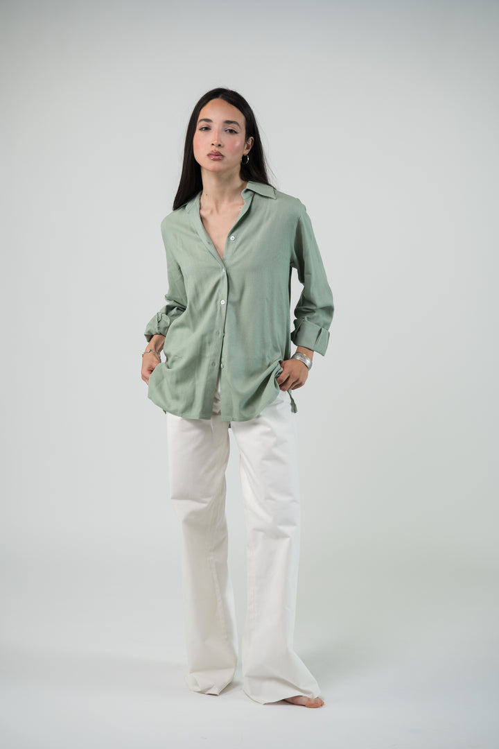 Chemise oversize en lin vert