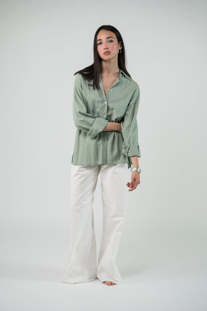 Chemise oversize en lin vert