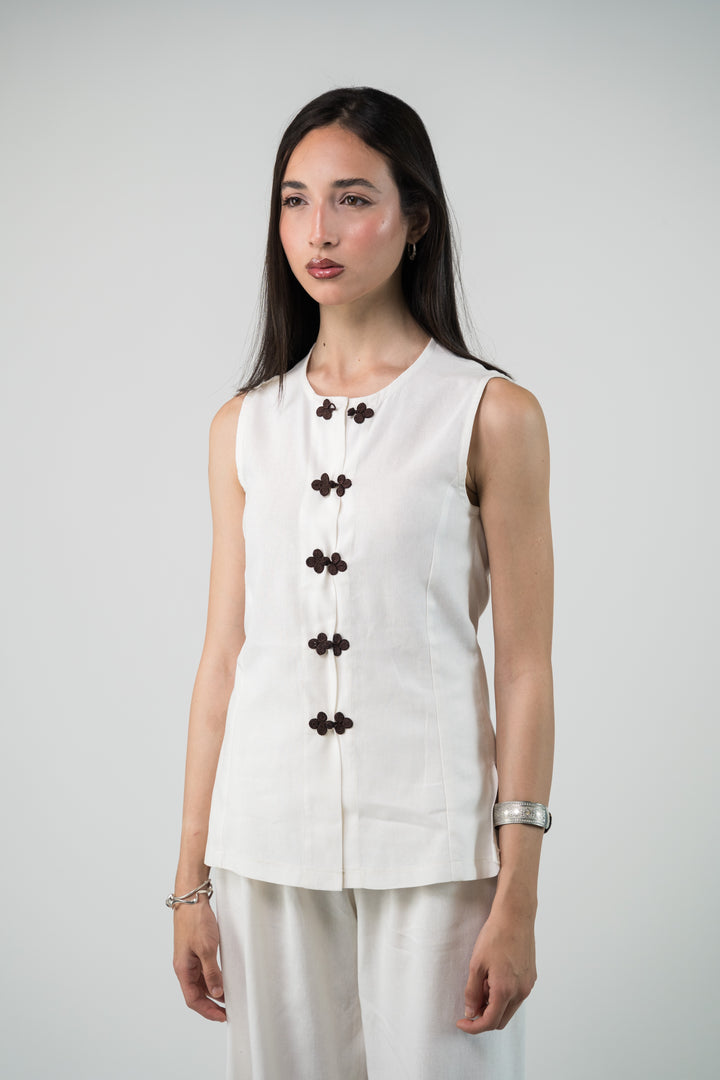 Veste lin sans manches blanche