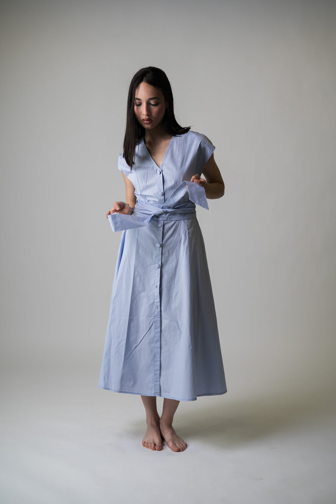 Robe midi évasée bleu lavande