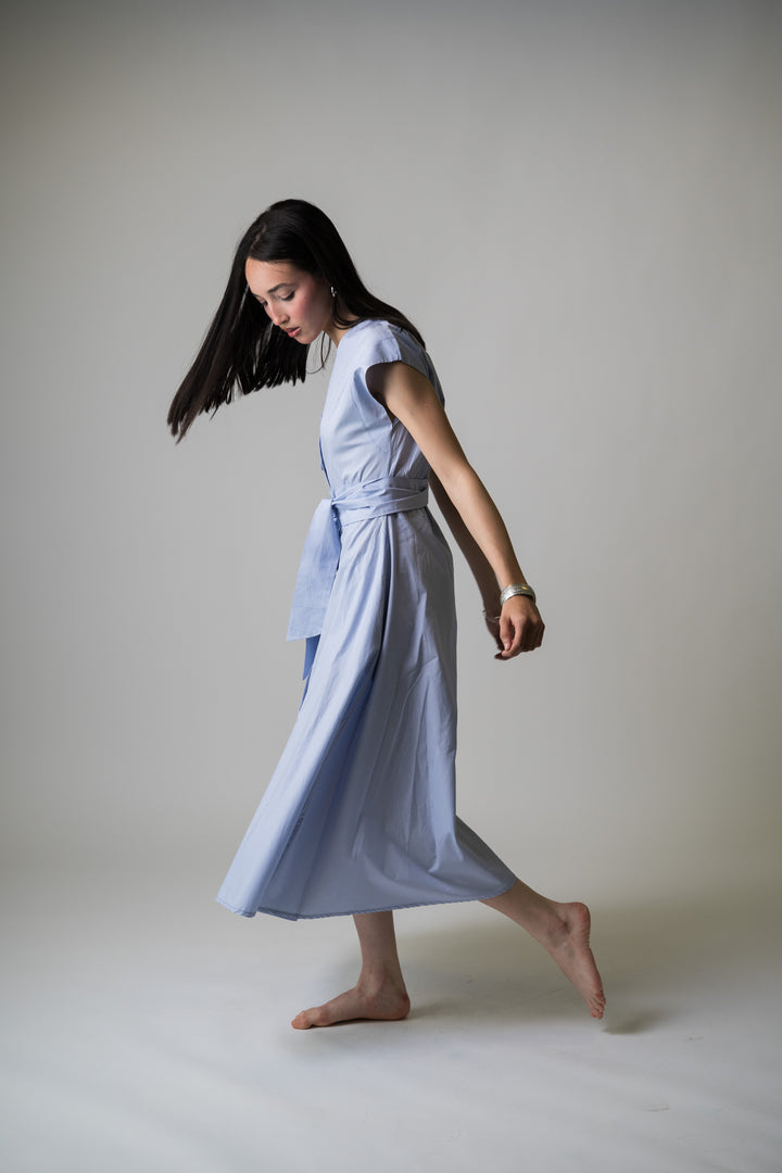 Robe midi évasée bleu lavande