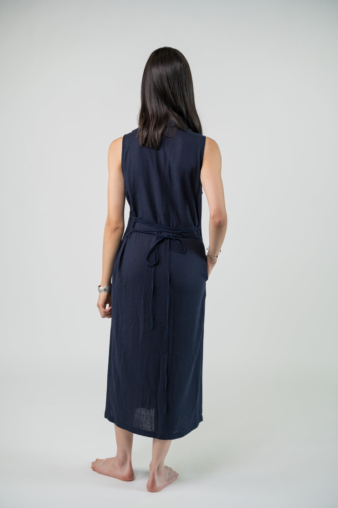 Robe midi en lin bleu marine