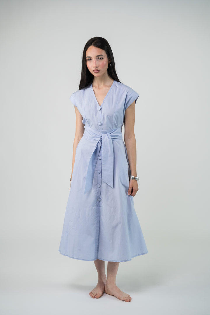 Robe midi évasée bleu lavande
