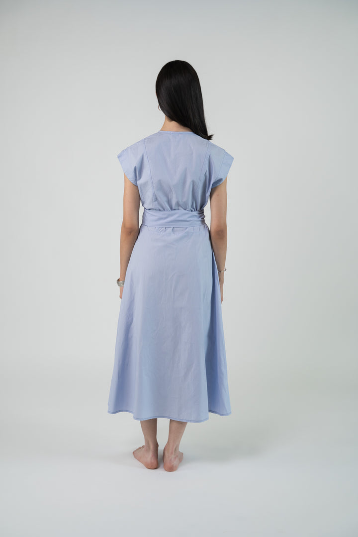 Robe midi évasée bleu lavande